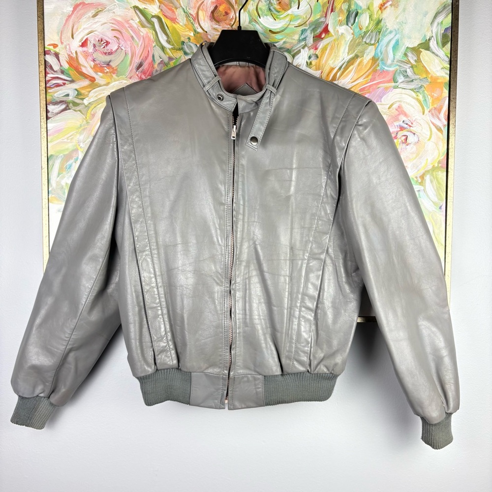 Casablanca Leather Gray Bomber Jacket – Vintage Style